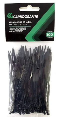 Abracadeira Nylon 100X2,5 MM Preta Carbografite