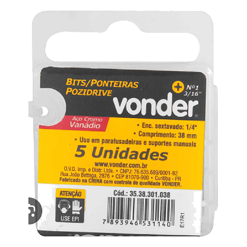 Bits Pozidrive Enc 1/4 Pz1 38MM C/5PC Vonder