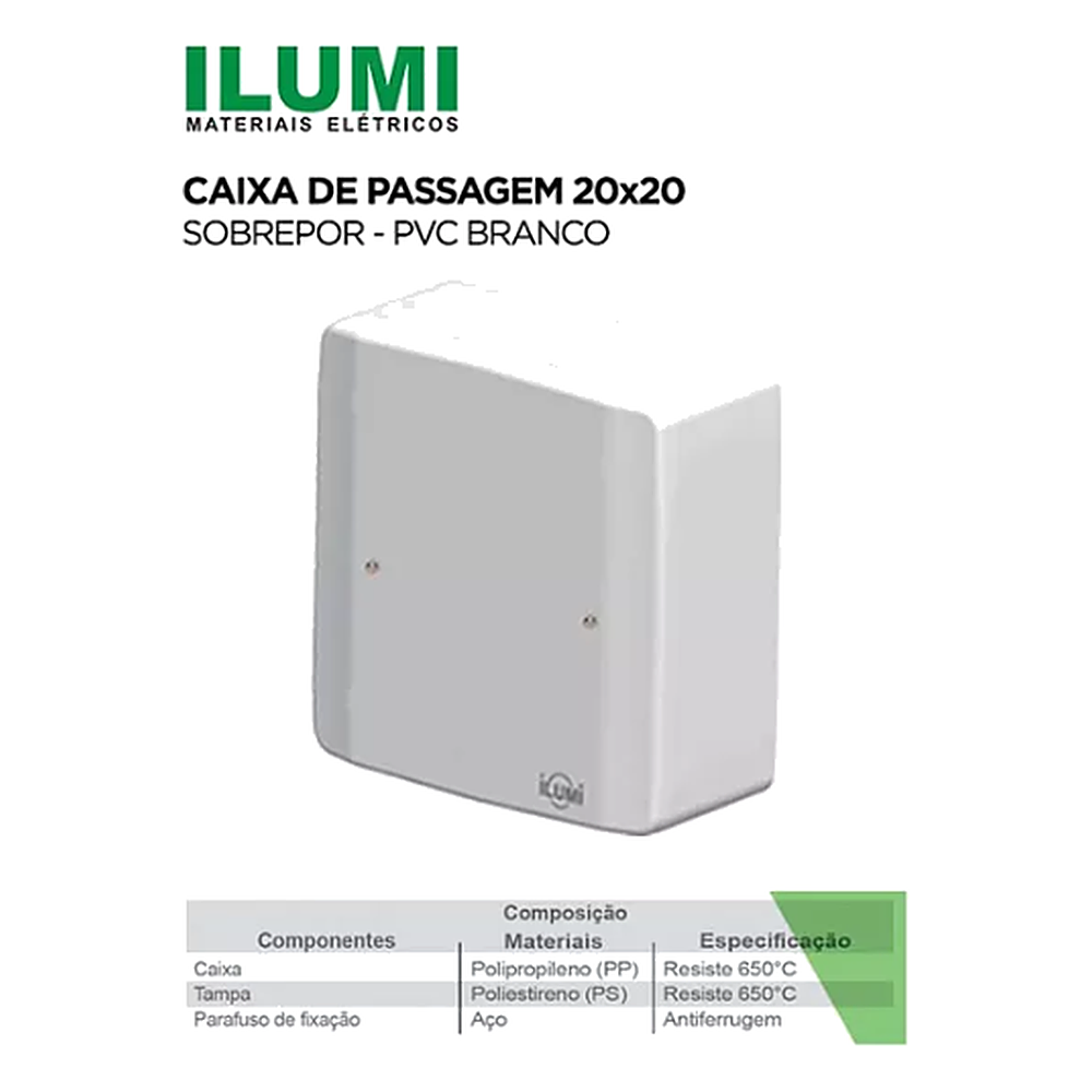 Caixa DE Passagem Sobrepor Pvc Bco 20X20 Ilumi