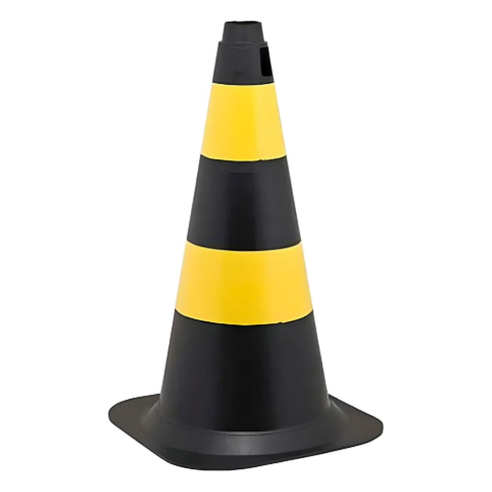 Cone Rigido Preto E Amarelo 50CM Plastcor