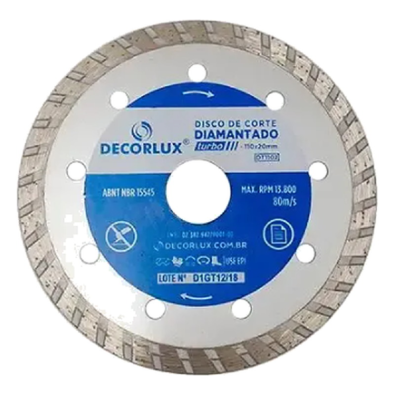 Disco DE Corte Diamantado, Turbo, 110X20MM, BL 1UND Decorlux