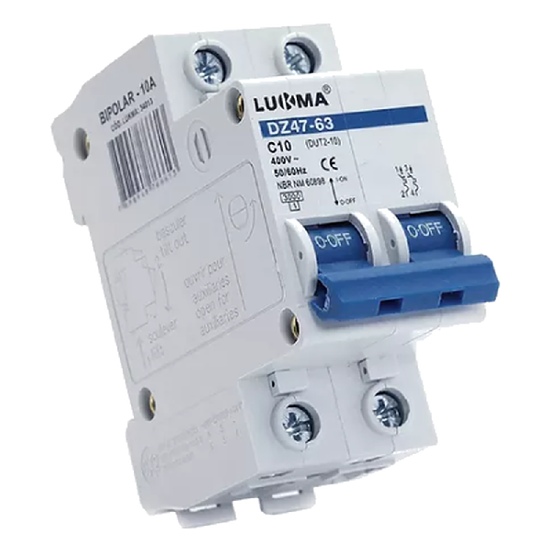 Disjuntor Din Bipolar 2P 10A (3KA) Lukma