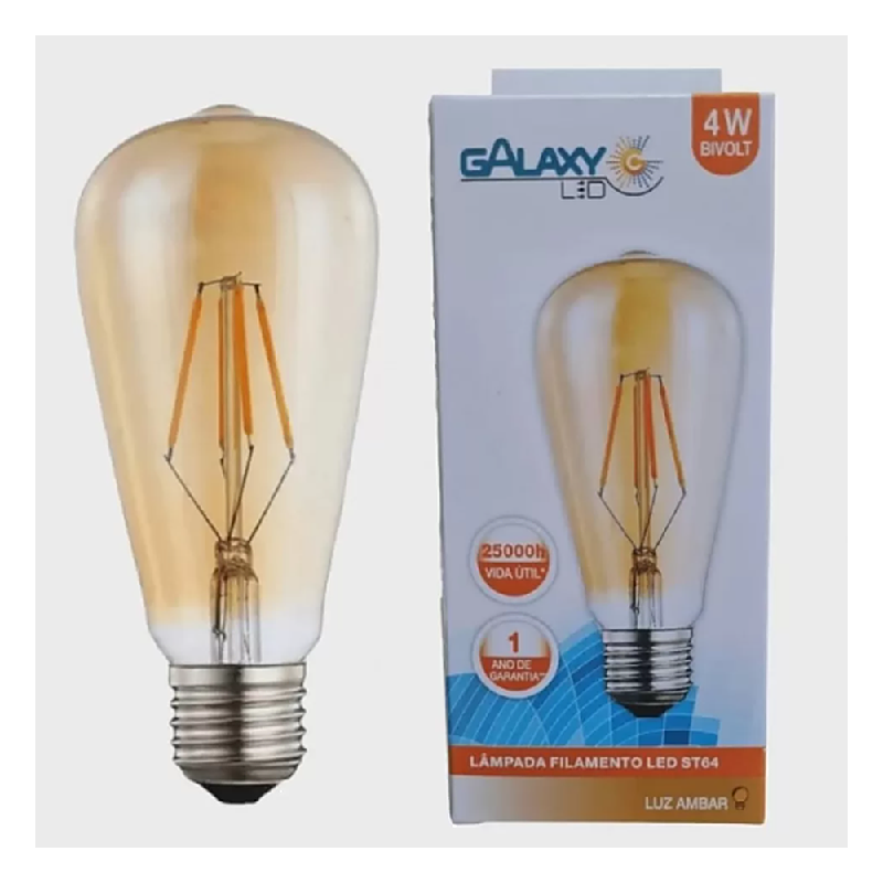 Lampada Bulbo St64 Filamento Led 4W Biv 2200K E27 Galaxy