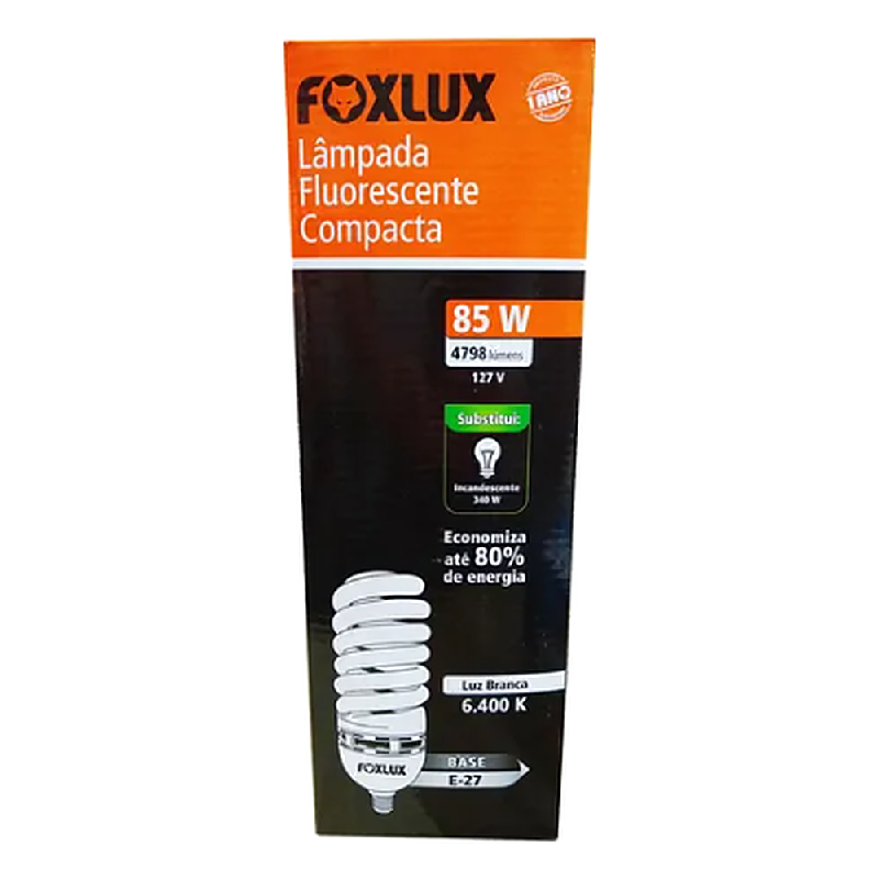 Lampada Espiral 85W Foxlux 127V E 27 6400K Eb85 27