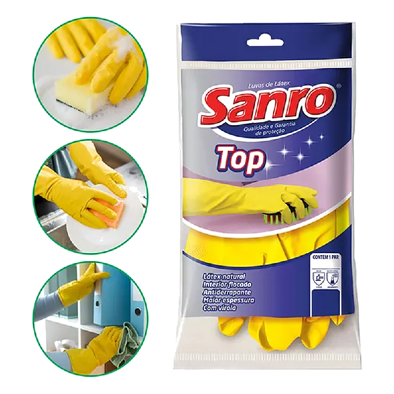Luva DE Latex Top Amarela Sanro