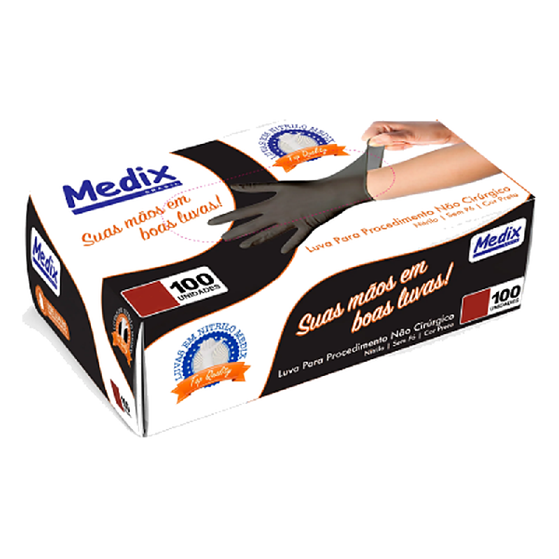 Luva DE Procedimento Nitrilico Preta Medix