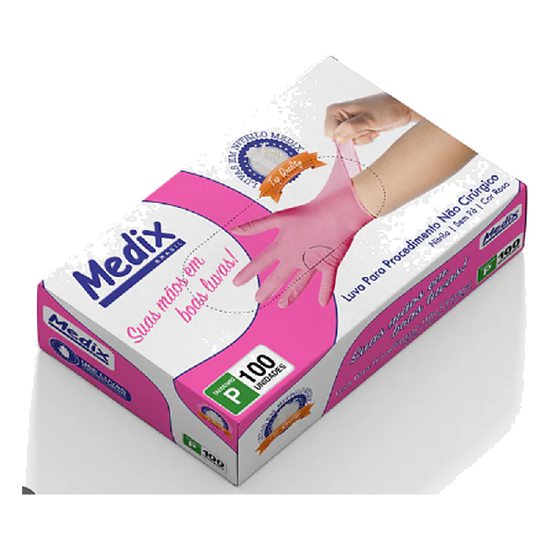 Luva DE Procedimento Nitrilico Rosa Medix