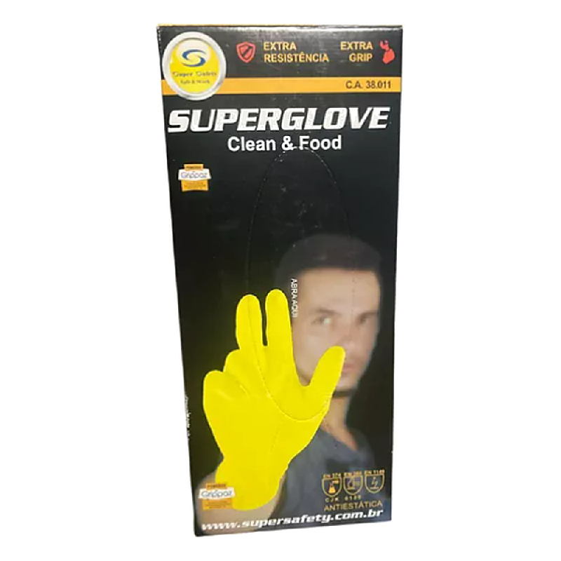 Luva Nitrilica S Glove Amarela Anatomica E Ambidestra C/ 50 Unidades Supersafety