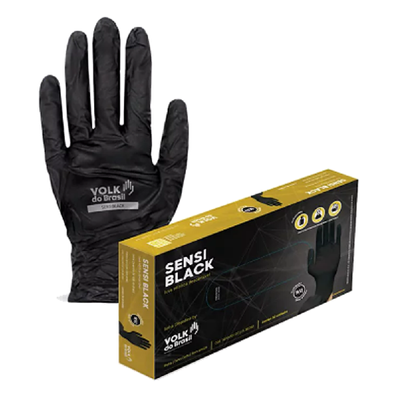 Luva Sensi Volk Black Proc Nitrilico Preto C/50 Unid