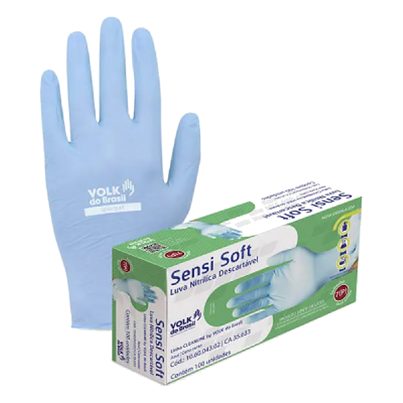 Luva Sensi Volk Soft Proc Nitrilico Azul C/100 Unid