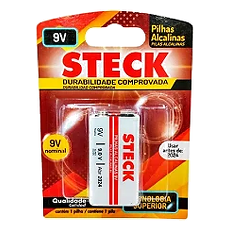Pilha/Bateria Alcalina 9V Blister Steck
