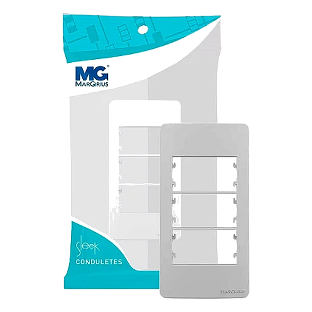 Placa P/ Condulete 3/4 3 Posto Horiz C/ Suporte Sleek Branco Margirius