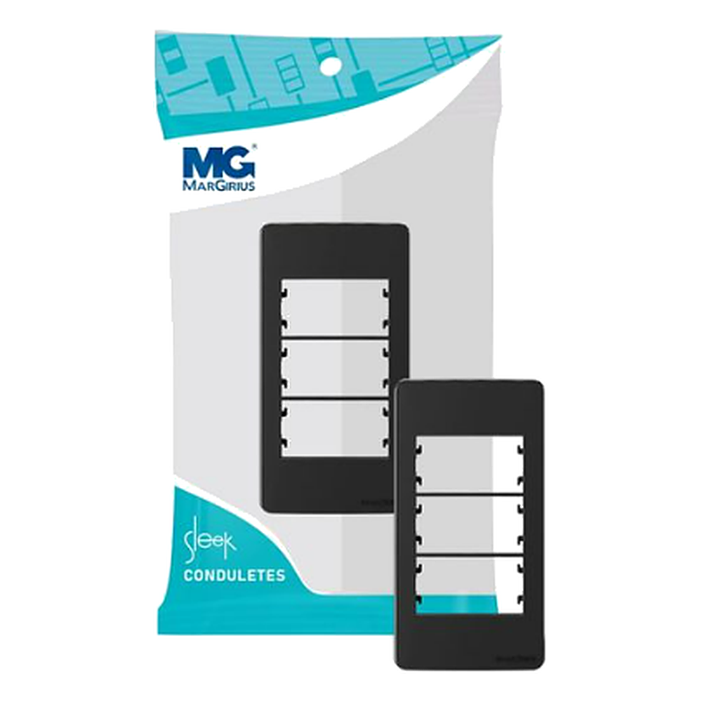 Placa P/ Condulete 3/4 3 Postos Horiz C/ Suporte Sleek Ebony Margirius