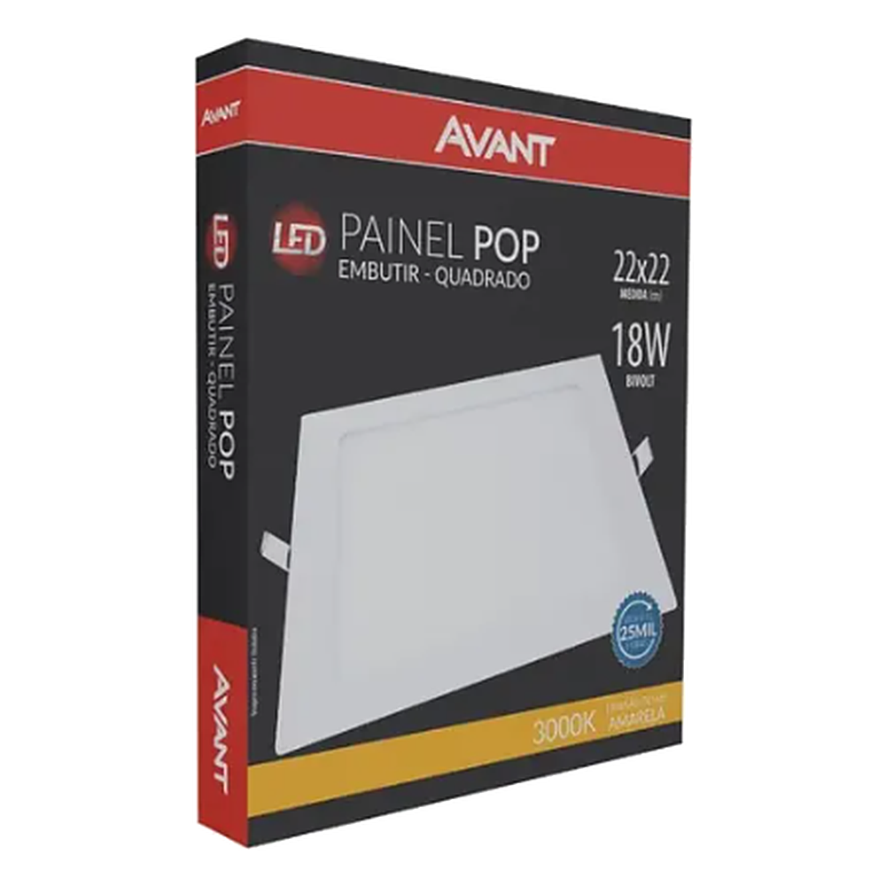 Plafon 18W Embutir Quadrado 3000K Ledplanet