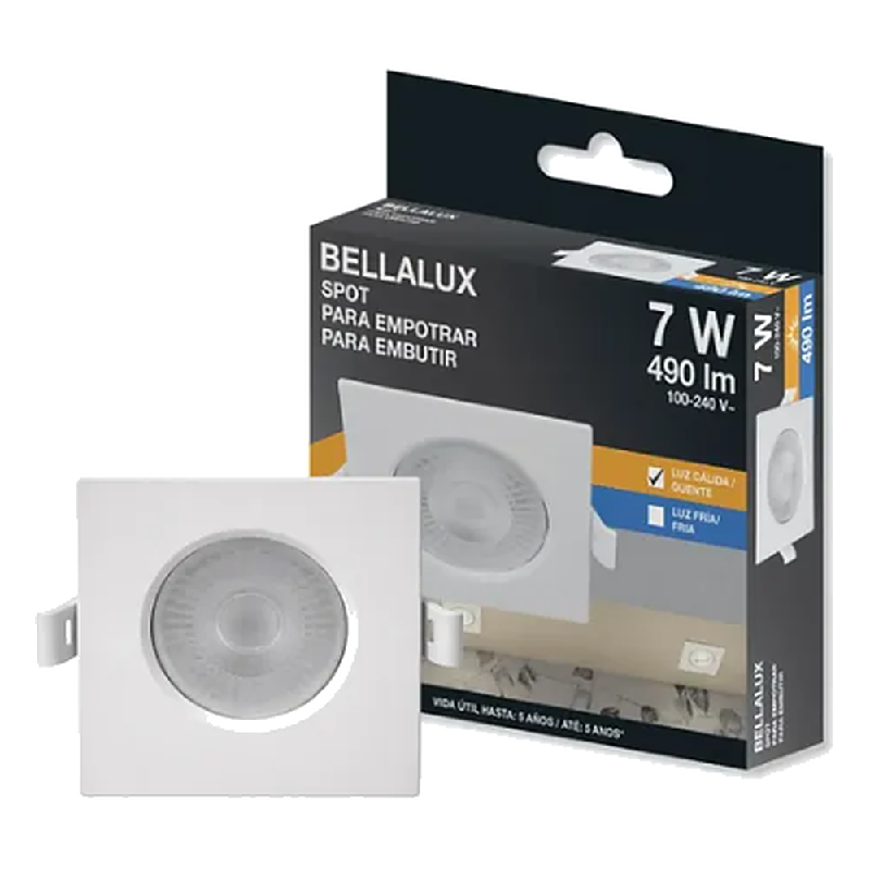 Spot Led 7W Quadrado Embutir 3000K 90X90MM Bellalux