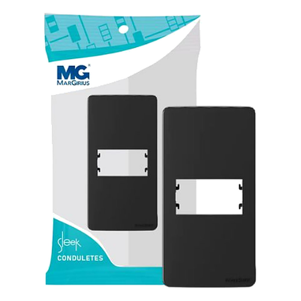 Placa P/ Condulete 1 Pol 1 Posto Horiz C/ Suporte Sleek Ebony Margirius