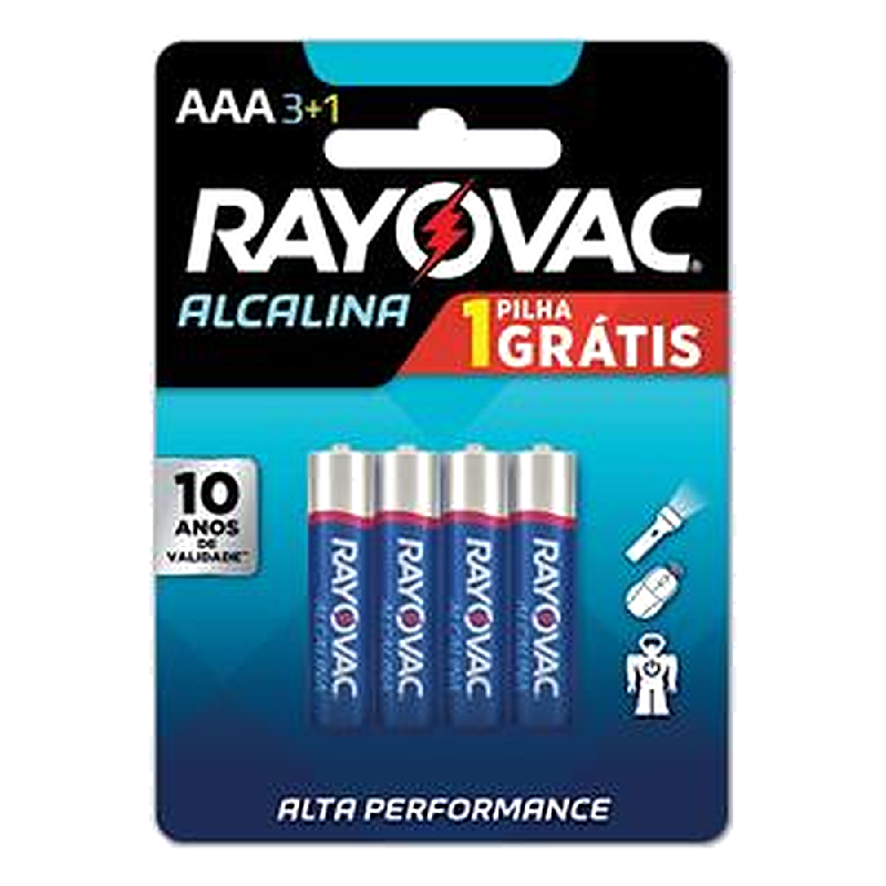 Pilha Alcalina Palito Aaa Leve 4 Ague 3 Blister Rayovac