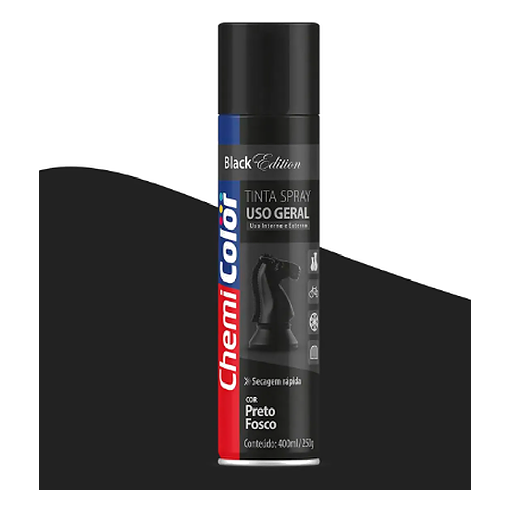 Tinta Spray Uso Geral Preto Fosco 400ML Chemicolor