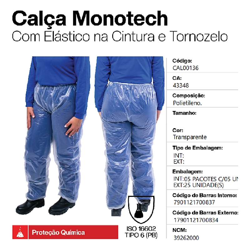 Calça Monotech Com Elastico E Capux Prevemax